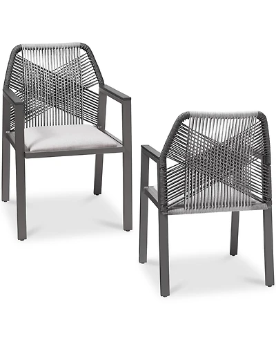 Best Choice Products Set of 2 Indoor/Outdoor Aluminum Woven Rope Dining Chairs w/ Armrests
