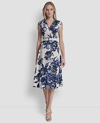 Dkny Women's Cap Sleeve Surplice Neck Belted Midi Dress