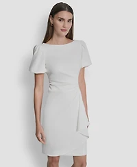 Dkny Women's Bubble Sleeve Scuba Crepe Ruched Sheath Dress