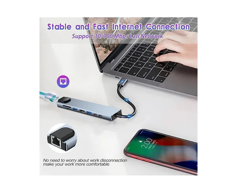 Risokeys 8-in-1 Usb-c Hub, 100W Pd Charging & Superfast Data Transfer | Ideal for Home Office, Travel, Presentations