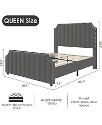 gaomon TrailBlaze Luxury Soft Upholstered Platform Bed Frame – Tall Channel Tufted Headboard & Footboard, Sturdy Wooden Slats, Quiet