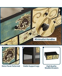 gaomon Drawer Dresser with Power Outlet, Farmhouse Dresser with Metal Handle, Vintage Design