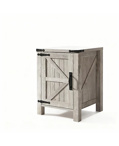 Yigii Farmhouse Barn Door Bedside locker with Charging Station - Rustic Wood