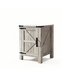 Yigii Farmhouse Barn Door Bedside locker with Charging Station - Rustic Wood