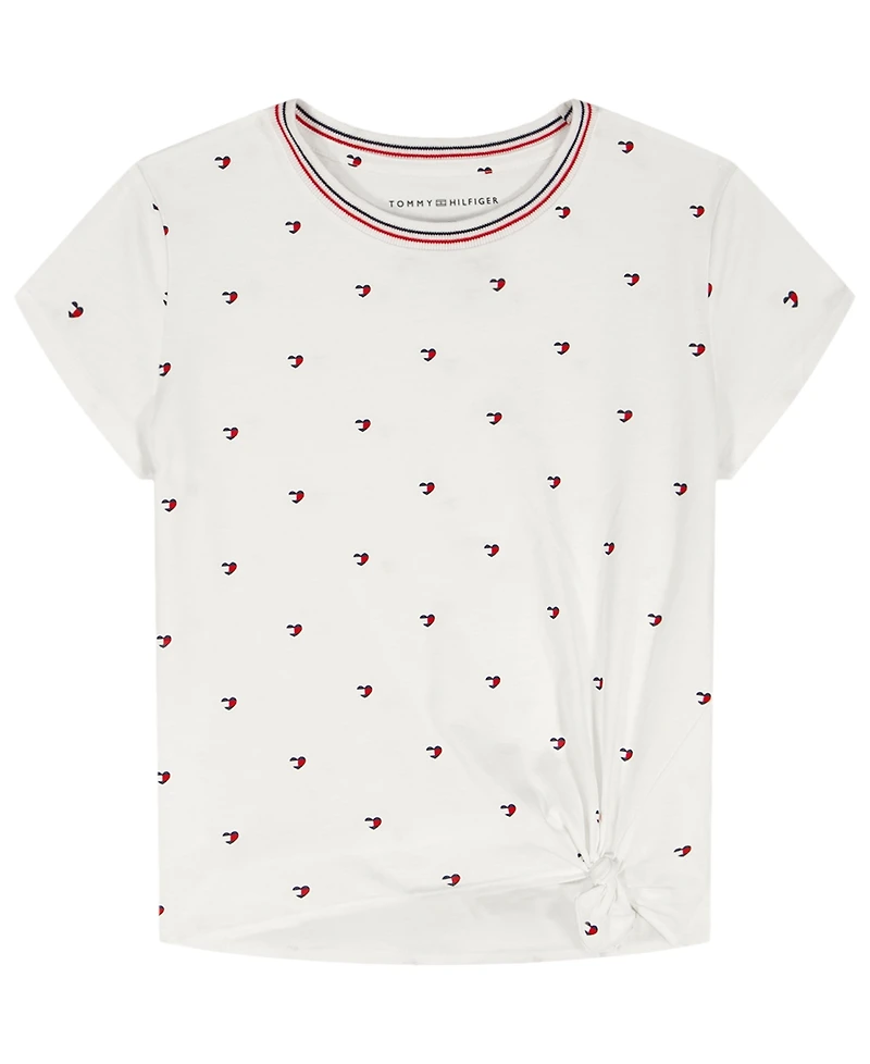 Tommy Hilfiger Girls' 7-16 Allover Heart Print Short-Sleeve T-Shirt