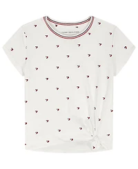 Tommy Hilfiger Girls' 7-16 Allover Heart Print Short-Sleeve T-Shirt