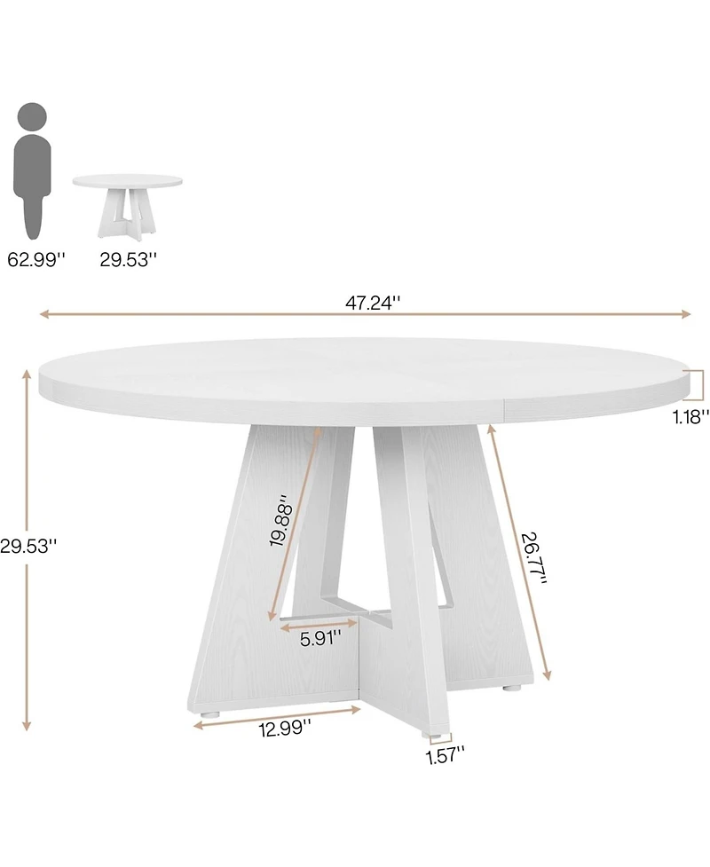 Tribesigns 47 inch Round Dining Table, Wooden Tabletop and Cross Base