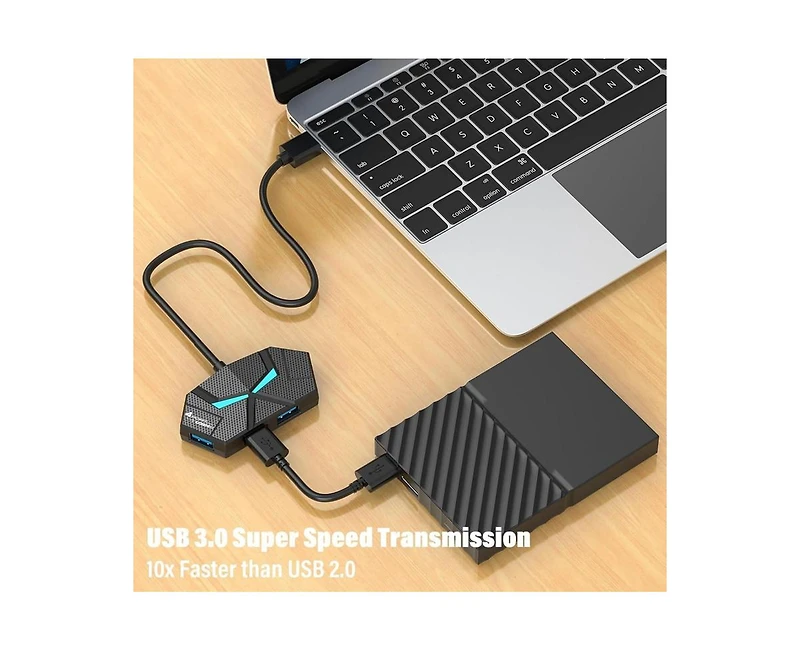 Risokeys 4-Port Usb 3.0 Hub with 5Gbps Transfer, Led Light & Portable Design
