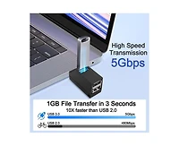 Risokeys 3 Ports Usb 3.0 Hub 90 Degree Splitter, Hi-Speed 5Gbps Data Transfer Usb Expander