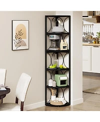 Tribesigns 67 inch Tall Corner Shelf, 6 Tier Rustic Corner Bookshelf Bookcase Storage Rack Standing Shelving Unit for Living Room, Small Space