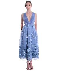 Marchesa Notte Women's V-Neck 3D Floral Midi Dress