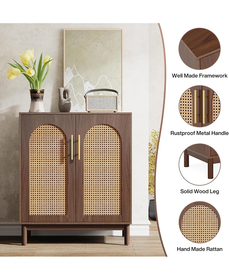 Tribesigns Set of 2 Rattan Sideboard Buffet with Storage, 59 Inch Accent Cabinet with Doors, Storage Cabinet for Dining Room, Living Room, Kitchen