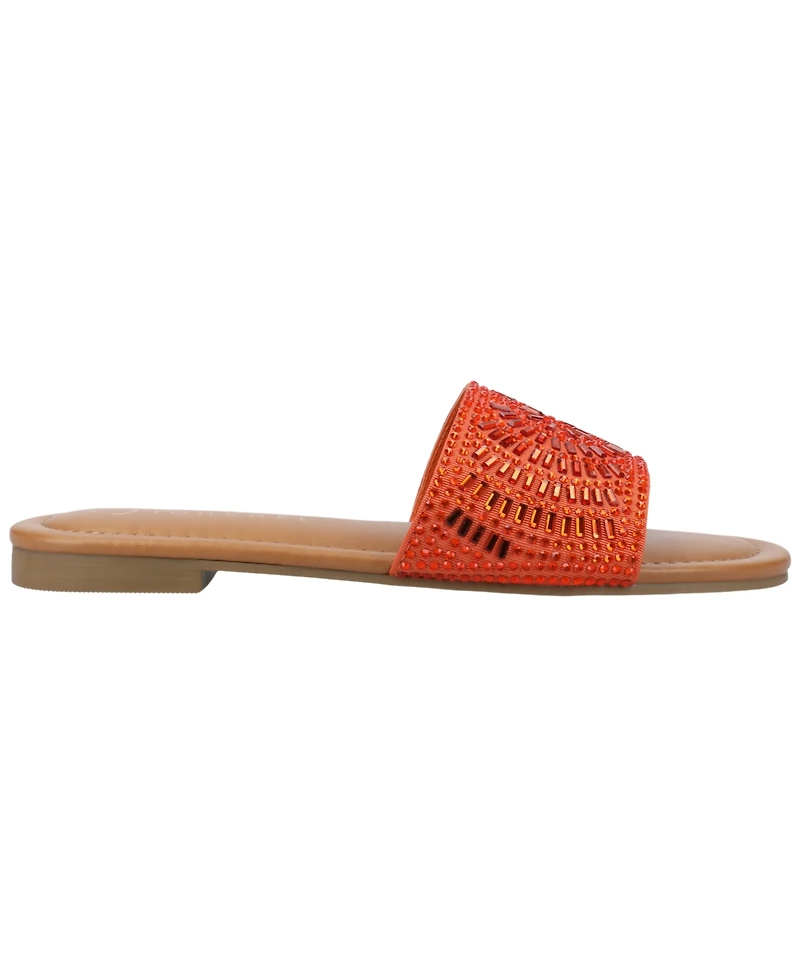 Journee Collection Women's Maria Slip On Metallic Beaded Slide Sandals