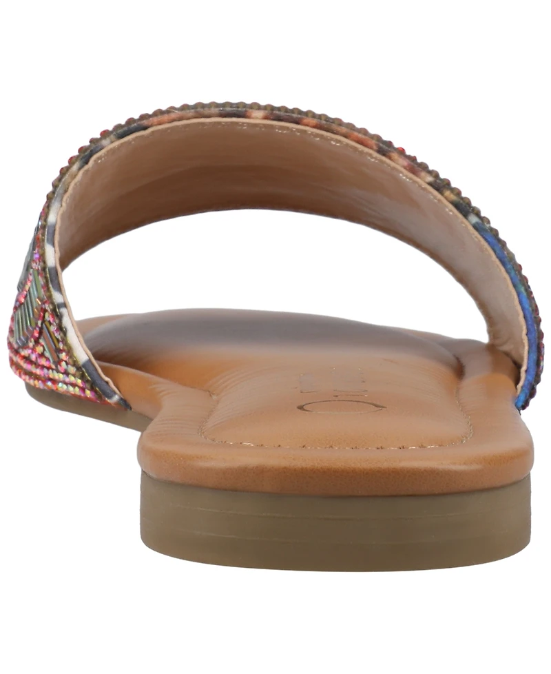 Journee Collection Women's Maria Slip On Metallic Beaded Slide Sandals