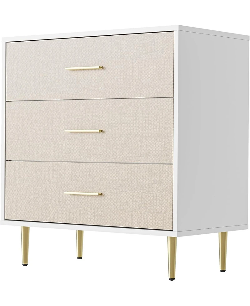 gaomon White Dresser with Handles,3-Drawer Wooden Nightstand & Narrow Accent Cabinet, Linen-Textured Modern Chest of Drawers for Living Room