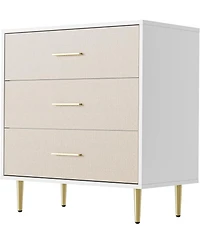 gaomon White Dresser with Handles,3-Drawer Wooden Nightstand & Narrow Accent Cabinet, Linen-Textured Modern Chest of Drawers for Living Room