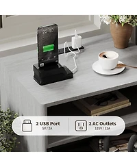 gaomon Modern Wood Nightstand with Charging Station, Fluted Bedside Table with Drawers and Shelf for Bedroom