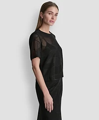 Dkny Women's Crewneck Short-Sleeve Croton Lace Top