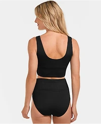 Lands' End Women's Tugless Ribbed Midkini and High Waisted Bottom Swimsuit Set