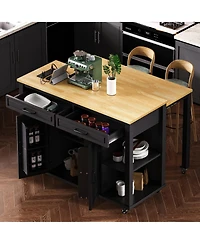 Clihome Kitchen Island with Extendable Table, 47.2"×19.7" Mobile Kitchen Island Cart