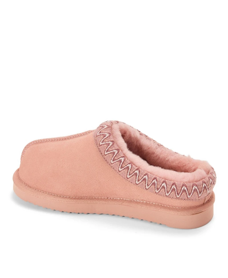 Dearfoams Women's Greta Genuine Shearling Clog Slipper with Embroidery