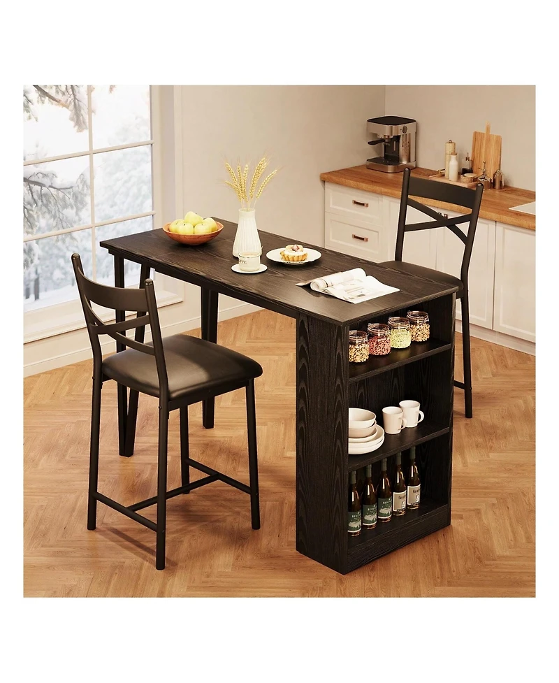 Gaomon Kitchen Table 3Piece Wooden Counter Height Dining Table Set for Dining Room, Home Office, Living Room