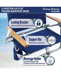 Tommy Bahama 5-Position Classic Lay Flat Backpack Cooler and Cup Holder Beach Chair, Portable Folding Beach Chair for Tanning, 2-Pack