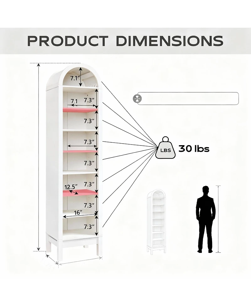 Yigii Space-Saving Tall Arched Book Shelves with Adjustable for Home