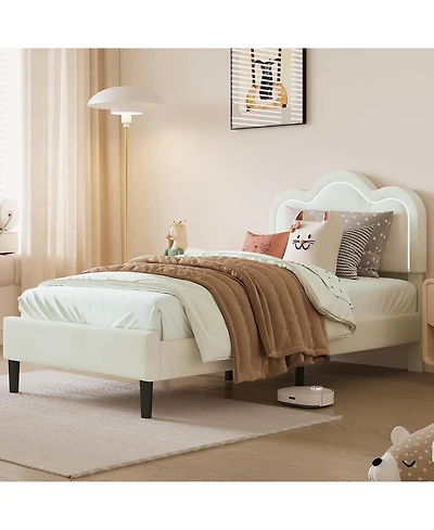 Gaomon Queen Size Floating Bed Frame with Led Lights, Velvet Upholstered Platform, Storage Headboard, No Box Spring Needed