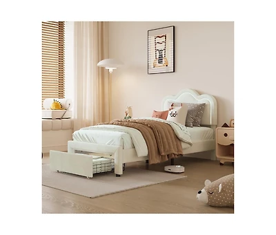 Gaomon Queen Floating Bed Frame with Led Lights, Velvet Upholstered Platform, Storage Headboard, No Box Spring Needed