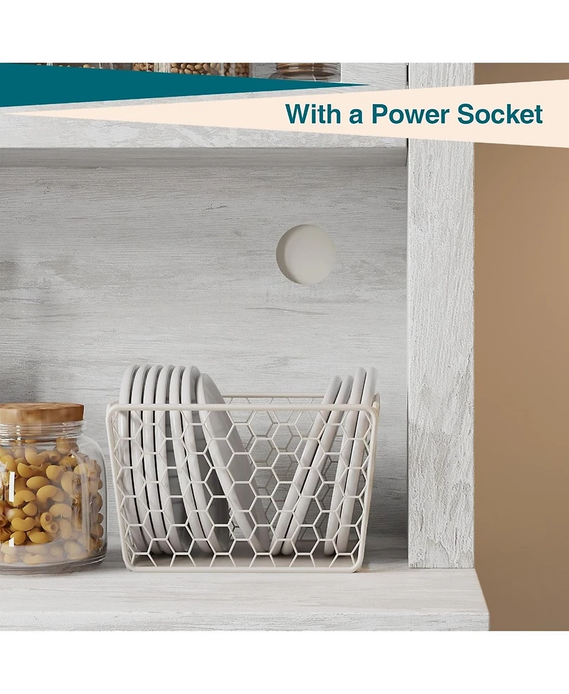 gaomon Kitchen Pantry Cabinet with Microwave Shelf,Freestanding Storage Cabinet with Glass Door, Adjustable Shelves and Drawer