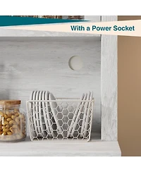 gaomon Kitchen Pantry Cabinet with Microwave Shelf,Freestanding Storage Cabinet with Glass Door, Adjustable Shelves and Drawer