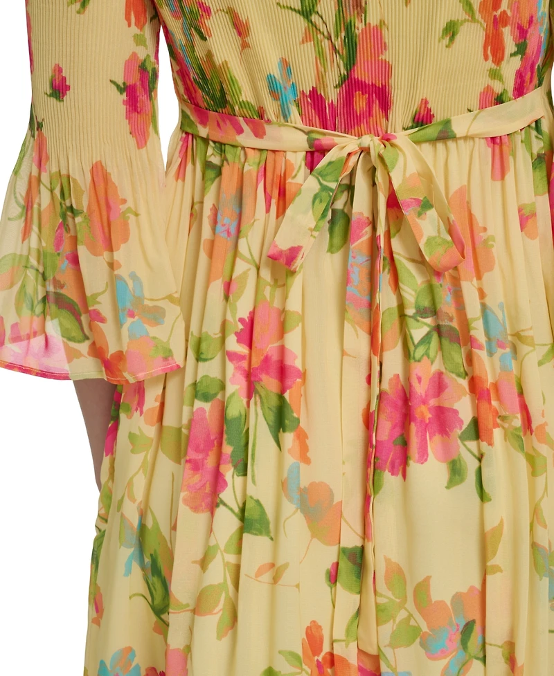 Jessica Howard Petite Bell-Sleeve Jewel Neck Pleated Dress