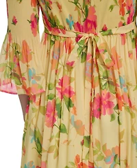 Jessica Howard Petite Bell-Sleeve Jewel Neck Pleated Dress