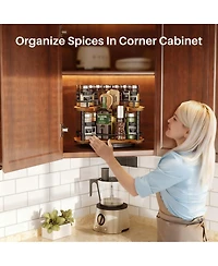 Yigii Adjustable Spice Rack for Cabinet,Sturdy Wood & Metal
