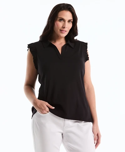 Rafaella Plus Ruffle Sleeveless Collared Polo T-Shirt