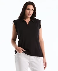 Rafaella Plus Ruffle Sleeveless Collared Polo T-Shirt