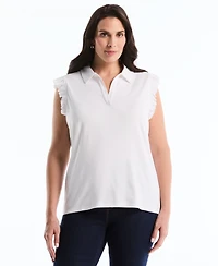 Rafaella Plus Ruffle Sleeveless Collared Polo T-Shirt