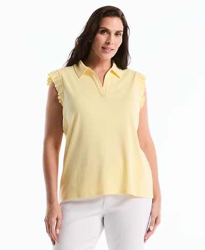 Rafaella Plus Ruffle Sleeveless Collared Polo T-Shirt