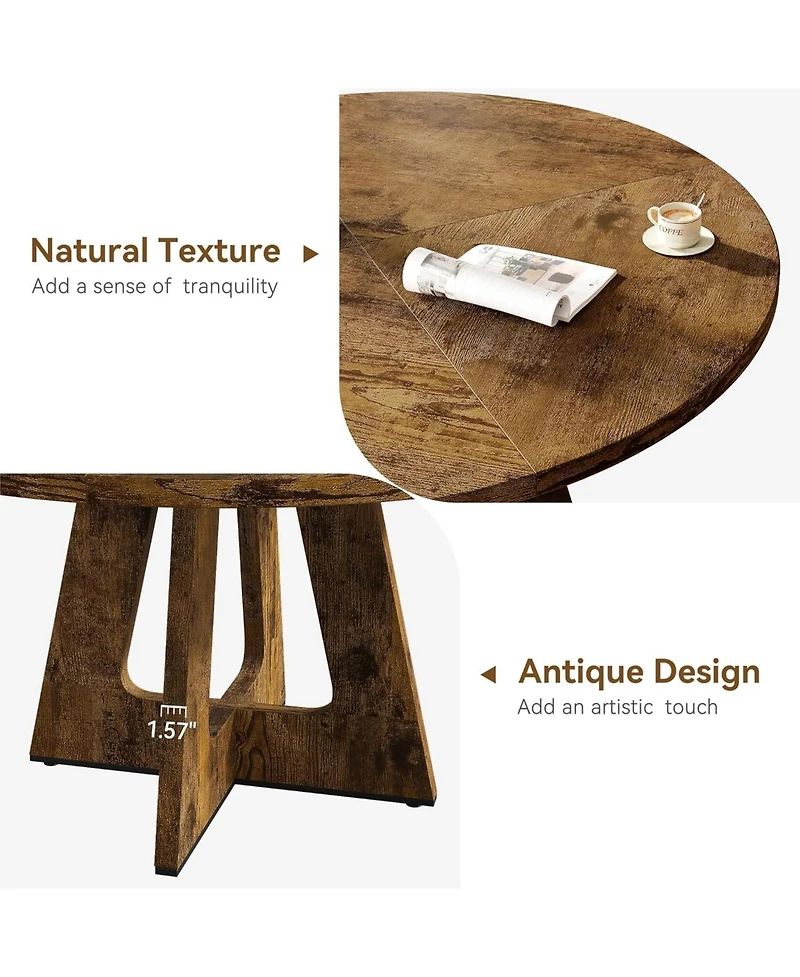 gaomon 47" Round Dining Table Set for 4 to 6, Farmhouse Kitchen with Wooden Top and Pedestal Base, Circle Dinner