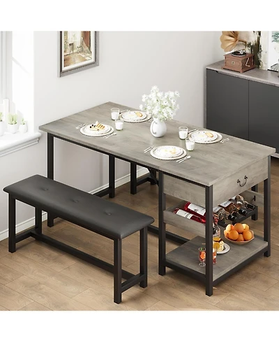 gaomon Dining Table Set for 4, Kitchen with Upholstered Benches, Room Storage Drawers