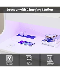 gaomon Dresser for Bedroom, 6 Drawer Dresser with Led Lights and Charging Station, Wide Chest of 6 Drawers with Open Space