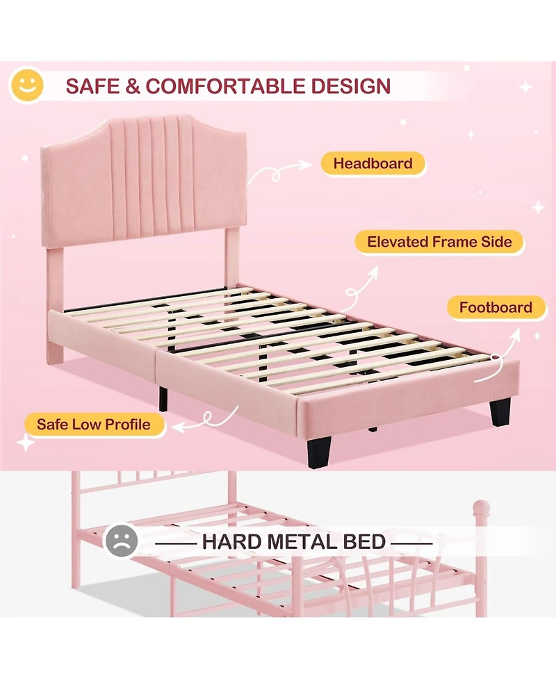 Gaomon Twin Bed Frame Upholstered Platform with Headboard, Strong and Wooden Slats Support