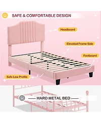 Gaomon Twin Bed Frame Upholstered Platform with Headboard, Strong and Wooden Slats Support