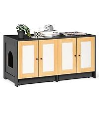 Cozito double cat litter box enclosure with rattan doors and pull out tray