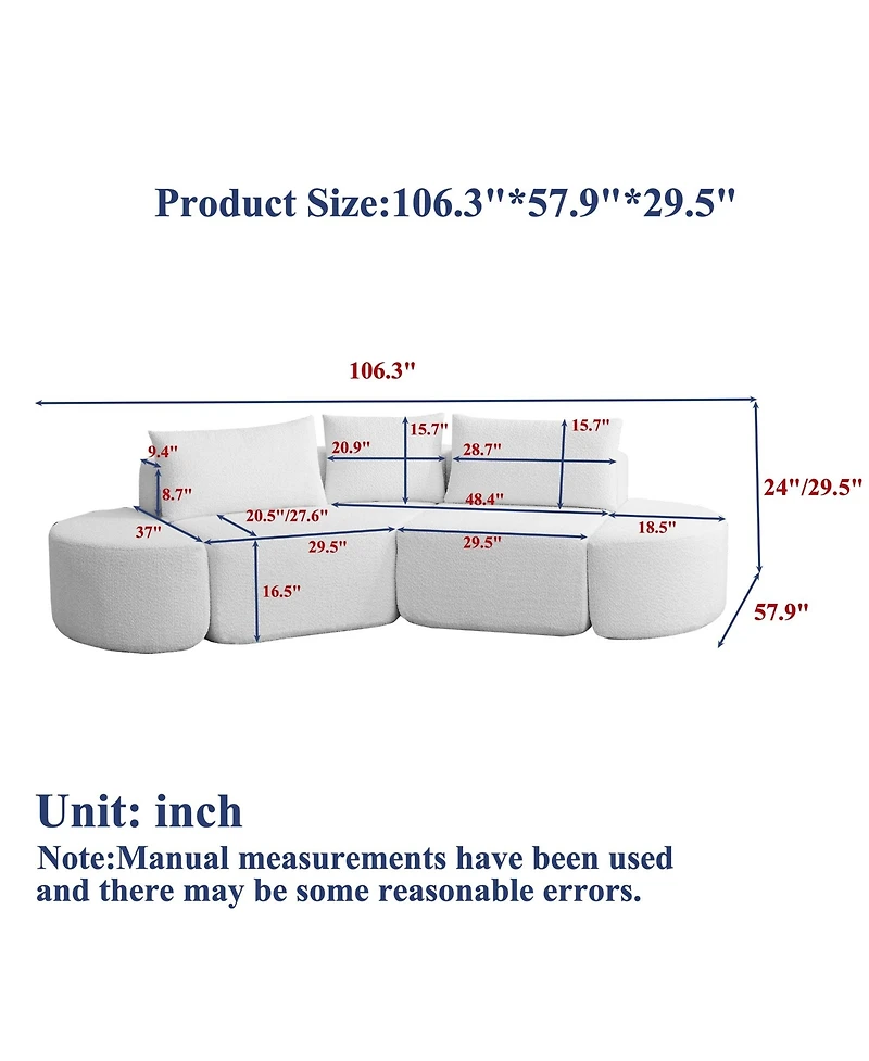 Clihome 106.3-inch V-Shape Modular Sectional Sofa with Throw Pillows
