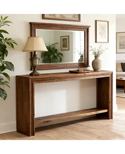 Tribesigns Solid Wood Console Table, Farmhouse Narrow 63" Long Entryway Table with 2-Tier Storage Shelf for Living Room, Hallway, Entryway
