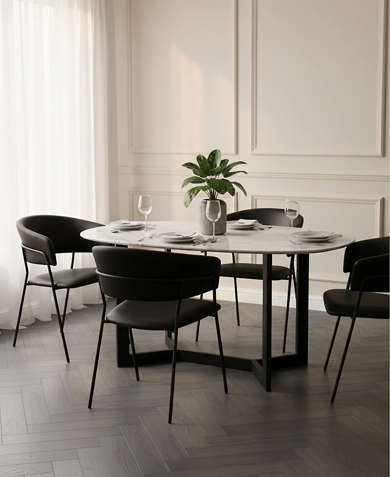 Slate Faux Leather Upholstered Dining Armchairs, Set of 4