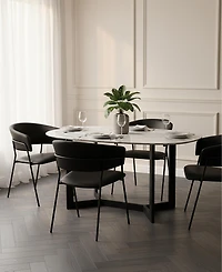 Slate Faux Leather Upholstered Dining Armchairs, Set of 4