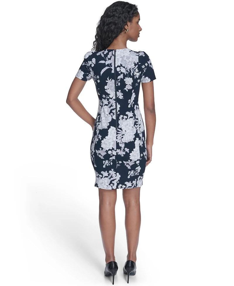 Calvin Klein Women's Printed Puff-Sleeve Sheath Dress